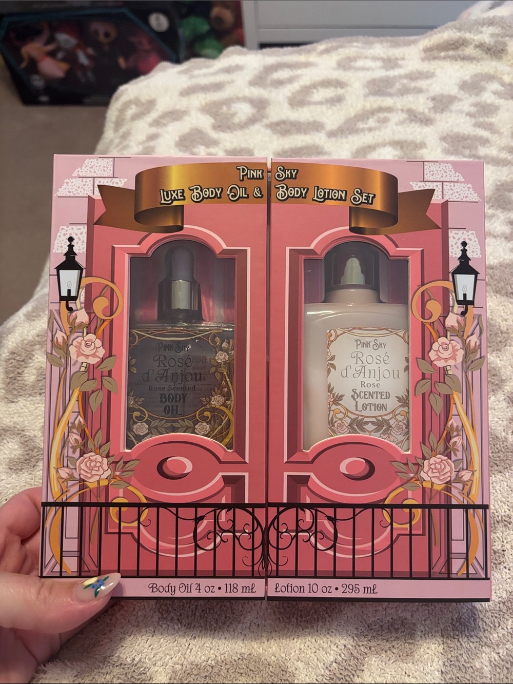 Pink Sky Rose d’ Anjou luxe body oil and body lotion set